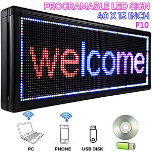 VEVOR Led Sign 40 x 15 inch Led Scrolling Sign 3 Color Red Blue Purple Digital Led Open Sign Outdoor WiFi High Resolution Bright Electronic Message Display Board with SMD Technology for Advertising