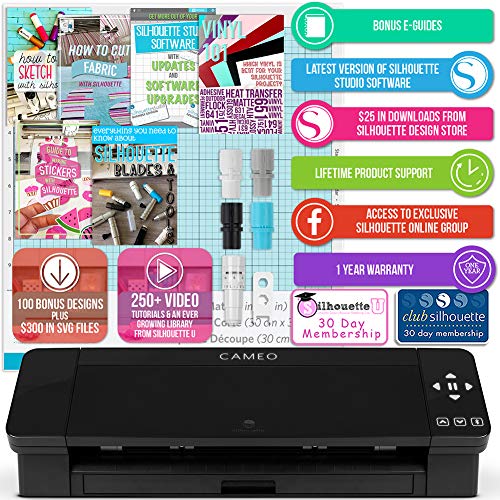 Silhouette Black Cameo 4 Starter Bundle with 38 Oracal Vinyl Sheets, T-Shirt Vinyl, Transfer Paper, Class, Guides and 24 Sketch Pens