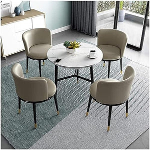 WEBERT Club Table and Chair Set - Nordic Modern Solid Wood Round Table - Light Grey
