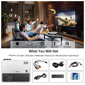 HD LCD HDMI Wireless Bluetooth Movies Projector for Gaming TV Home Theater 4600 Lumen 1280x800 New 2019 Android Video Projectors Compatible with iPad HDMI VGA USB, DVD Laptop Smartphone PS4 Wii Xbox