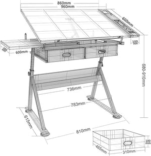 FLaig Folding Adjustable Drafting Table with Storage Drawer