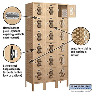 Salsbury Industries 76365TN-U Vented Metal Locker - Six Tier Box Style - 36 Inches - 6 Feet High - 15 Inches Deep - Tan - Unassembled