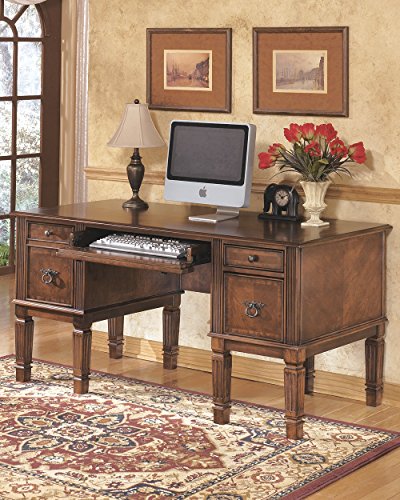 Ashley Furniture Signature Design - Hamlyn Large Home Office Desk - Drop-Down Keyboard Tray - 2 Drawers/1 File Drawer - Traditional - Medium Brown Finish