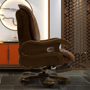 Kinnls Executive Office Chair with Massage Recliner, Genuine Leather Ergonomic High Back Desk Chair (Cowhide - Brown)