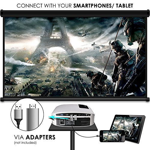 Projector, ELEPHAS [2018 Upgraded Version] 720P 200" LCD Video Projector Support HDMI VGA AV USB Micro SD Ideal for Home Theater Entertainment Party and Games, White