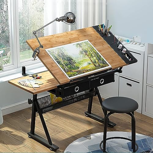 FLaig Adjustable Drafting Table with Drawers, Art Desk for Painting