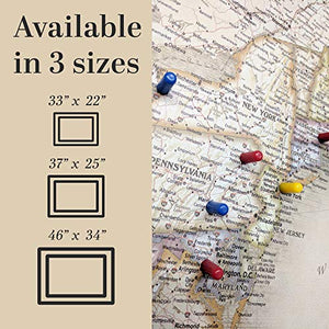 Home Magnetics Interactive United States Map Art | Framed Magnetic Geographic Map | 30 Marker Pins Included (46x34)