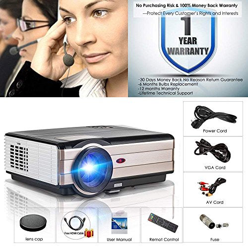 HD Video Projector 3500 Lumens 1080P Movie Gaming Projector LCD LED Multimedia HDMI USB TV AV VGA Audio for Laptop PC Smartphone DVD PS4 Xbox Wii Home Theater Outdoor Party with 10W Speaker