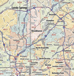 Atlanta Metro Area ZIP Code Laminated Map (48" x 48")