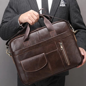 ZLVWB Men's Leather Bags Leather Laptop Bags Document Briefcases Zipper Men's Business Bags (Color : A)