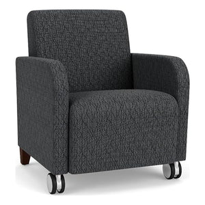 Lesro Siena Fabric Lounge Reception Guest Chair w/Caster in Black/Walnut