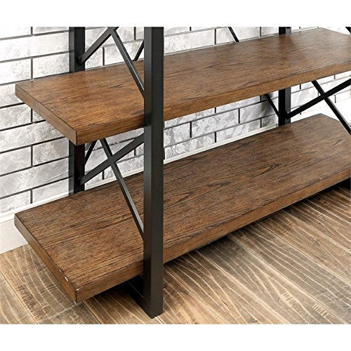 Furniture of America Linley V Industrial 5 Shelf Bookcase in Oak