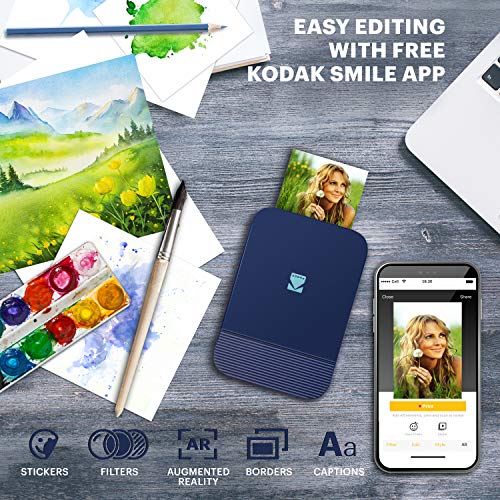 Kodak Smile Instant Digital Printer - Green with 2ʺx3ʺ Premium ZINK Photo Paper (20 Sheets), Soft Camera case, ZINK Paper Unique Colorful Stickers & Photo Album Accessories
