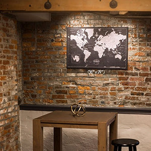 Conquest Maps World Travel Map with Pins Modern Slate Style Push Pin Travel Map Cork Board, Handmade Unique Canvas Pinable Map w/Cork (48 x 32 Inches (Single Panel))