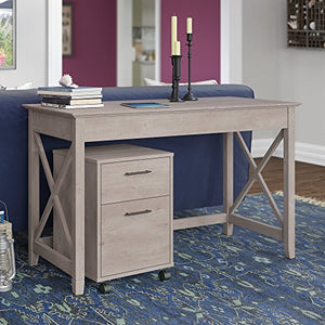 Bush Furniture Key West 48W Writing Desk with 2 Drawer Mobile File Cabinet in Washed Gray