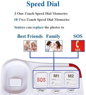 MaGiLL Large Button Wired Home Telephone with One-Touch Speed Dials and Nursing Call for Elderly - Wall Mount SOS Emergency