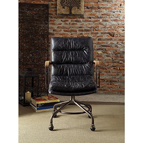 Major-Q Vintage Blue Top Grain Leather 5-Star Base Executive Office Chair with Casters and Metal Frame Armrests, 9092417