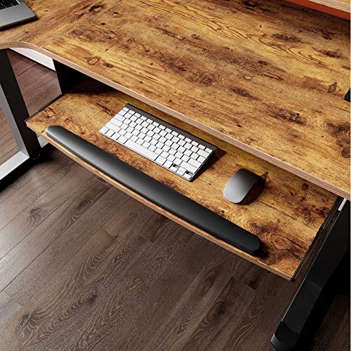 EUREKA ERGONOMIC Electric Standing Desk with Keyboard Tray, 61" L-Shaped, Adjustable Height, LED Monitor Stand - Rustic Brown