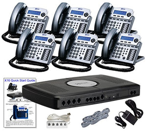X16 Small Office Phone System with 6 Titanium Metallic X16 Telephones - Auto Attendant, Voicemail, Caller ID, Paging & Intercom