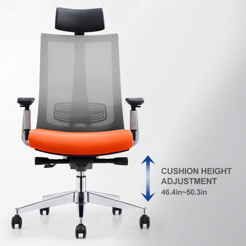 GAOAG Ergonomic Office Chair High Back Lumbar Support Adjustable Swivel Best 2019 Luxury Mesh Chair with Armrest Headrest Orange Grey