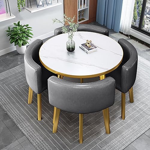 JNMDLAKO Round Office Reception Table & Chair Set for 4, 80cm