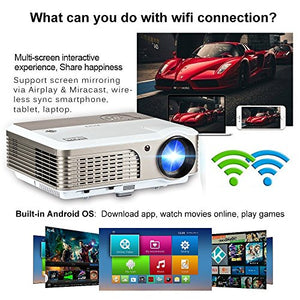 EUG LED Wireless Home Projector with Android WiFi LCD TFT Display 3900 Lumen Smart TV Projector Support Full HD 1080P 720P HDMI USB RCA Audio Speakers&Keystone for DVD Game Console PC Laptop Phones