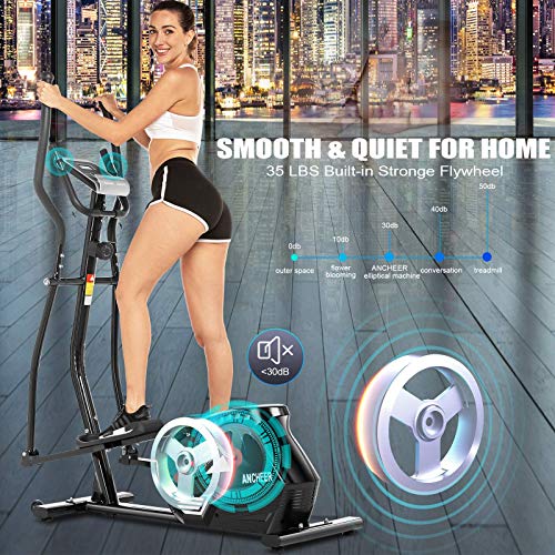 ANCHEER Elliptical Machine, Fitness Elliptical Exercise Trainer Machine for Home with Adjustable Resistance and LCD Monitor,Workout Health Magnetic Desk Elliptical Cross Trainer for Home Office
