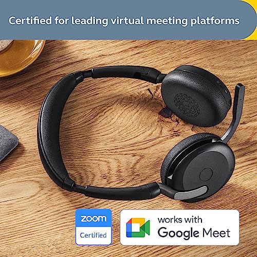 Jabra Evolve2 65 Flex Stereo Headset with Bluetooth & Wireless Charging Pad - Noise-Cancelling ClearVoice Technology - Black