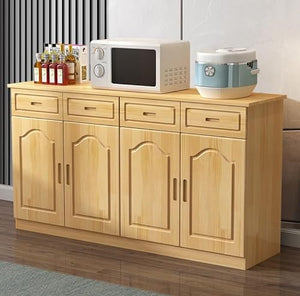 Generic Solid Pine Wood Sideboard Buffet Storage Cabinet MINGPING (Walnut+White, 158x40x80cm, 4 Doors)
