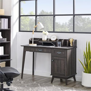 Eden Home Wood Writing/Computer Desk with Hutch in Smoke Oak