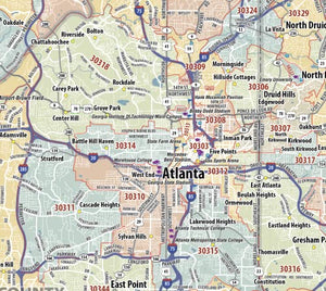 Atlanta Metro Area ZIP Code Laminated Map (48" x 48")