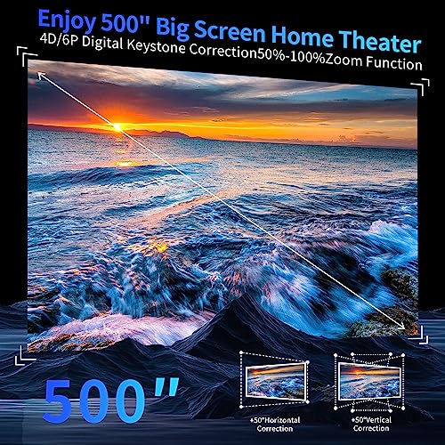 DIPIKPRJ 4K Android TV Projector with Auto Focus & Keystone, Prime Video Built-in, 1300 Ansi Lumens, WiFi 6, Bluetooth, 50% Zoom, 500" Display, Dust-Proof