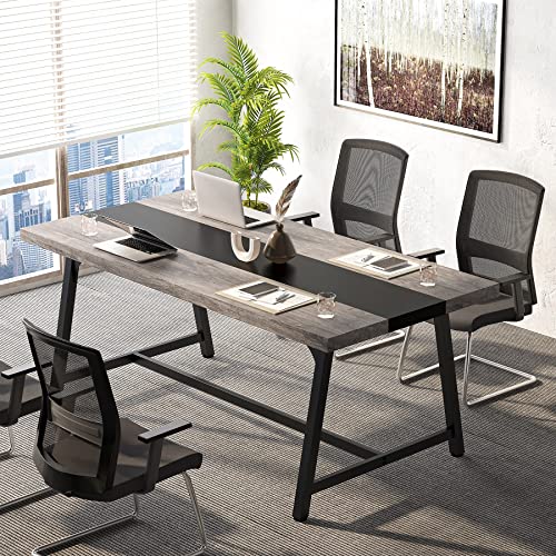 Tribesigns 6FT Rectangle Conference Table, Vintage Wood Office Executive Desk, 70.87L x 33.46W x 29.92H Inches, Grey