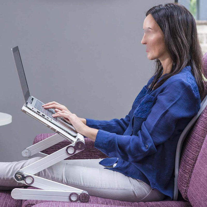 EYHLKM Adjustable Aluminum Laptop Desk Stand Table with Cooling Fan Bed Lap Desk Work from Home Office Riser Couch (Color : A)