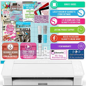 Silhouette White Cameo 4 Starter Bundle with 38 Oracal Vinyl Sheets, T-Shirt Vinyl, Transfer Paper, Class, Guides and 24 Sketch Pens