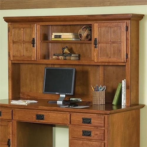 Bowery Hill Cottage Oak Wood Pedestal Desk with Hutch
