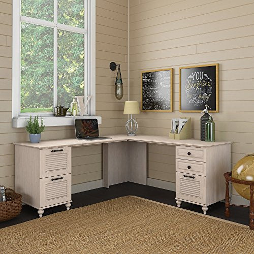 kathy ireland Home by Bush Furniture Volcano Dusk L Shaped Desk with 2 Pedestals in Driftwood Dreams