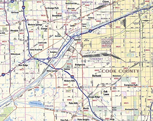 Chicago Metro Area Laminated Wall Map (54"x70")