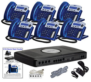 X16 Small Office Phone System with 6 Vivid Blue X16 Telephones - Auto Attendant, Voicemail, Caller ID, Paging & Intercom