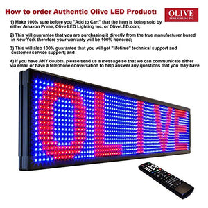 OLIVE LED Sign 3Color, RBP, P20, 15"x53" IR Programmable Scrolling Outdoor Message Display Signs EMC - Industrial Grade Business Ad Machine.