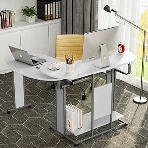 L-Shaped Computer Desk, LITTLE TREE Rotating Corner Desk & Modern Office Study Workstation, for Home Office or Living Room (White)