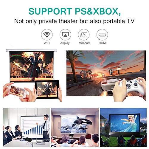 Projector 3500lumens Mini Portable DLP 3D Video Projector Max 300 '' Home Theater Projector Support 1080P HDMI WiFi Bluetooth USB VGA PS4 Great for Gaming Business Education Built-in Speaker&Battery
