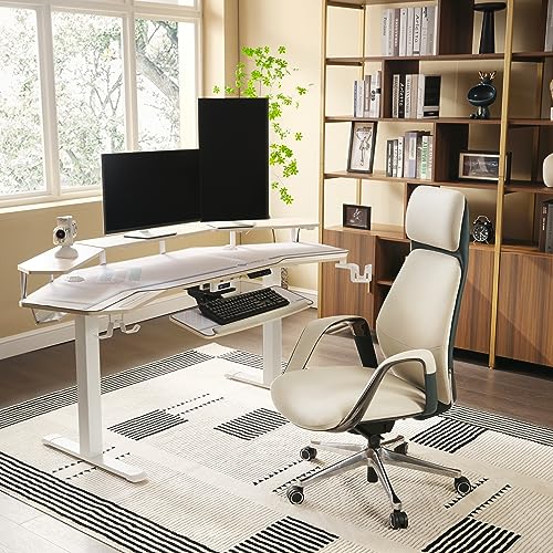 EUREKA ERGONOMIC Genuine Leather High Back Office Chair with Arms & Aluminum Base, Beige