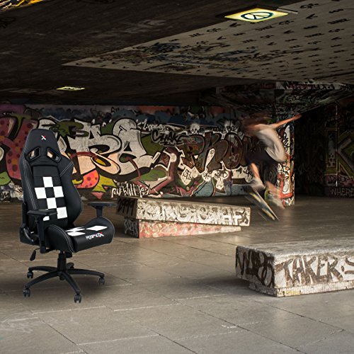 Finish Line White on Black Checkered Flag Pattern Gaming and Lifestyle Chair by RapidX