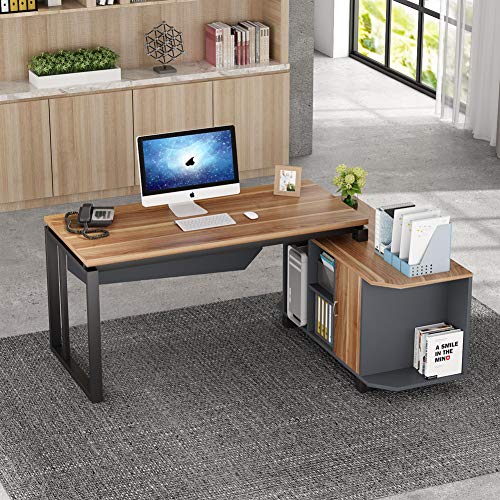 Tribesigns L-Shaped Desk, 55 Inch Executive Office Desk with File Cabinet, Modern Computer Gaming Desk Workstations for Home Office Study