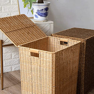 XXIAO Household Items Trash Can Woven Basket Wastebasket Rectangular Garbage Container Bin with Handles for Bathrooms, Home Offices 45x35x54cm Multifunctional Trash can (Color : Light Brown)