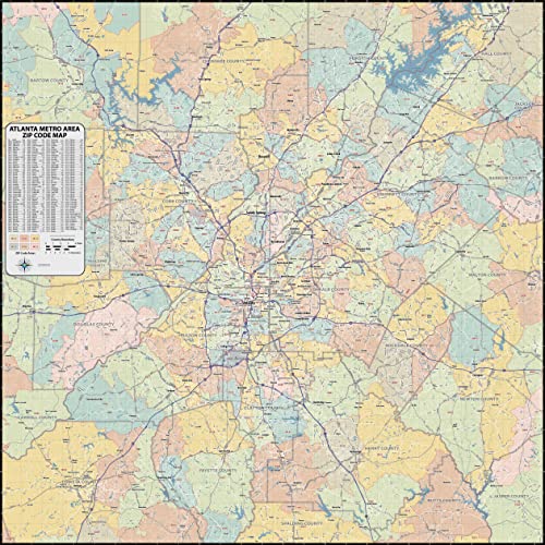 Atlanta Metro Area ZIP Code Laminated Map (48" x 48")