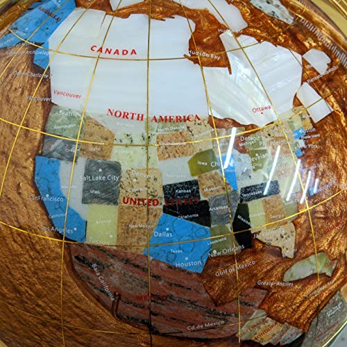 Unique Art 36-Inch by 13-Inch Floor Standing Amberlite Ocean Gemstone World Globe with Gold Tripod
