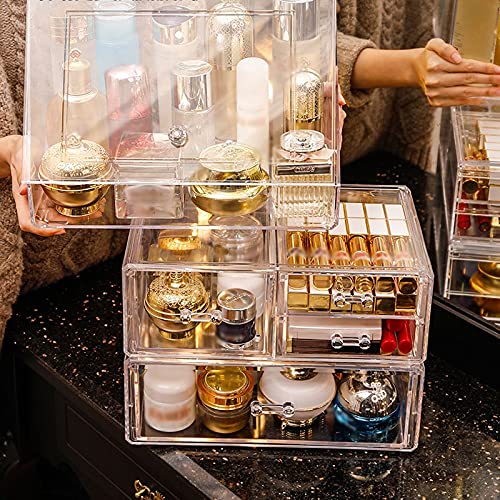 BinOxy Large Capacity Transparent Makeup Organizer with Lid