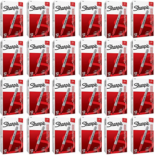 Sharpie 30002 Fine Point Permanent Marker, Marks On Paper and Plastic, Resist Fading and Water, AP Certified, Red Color, Case of 24 Dozens